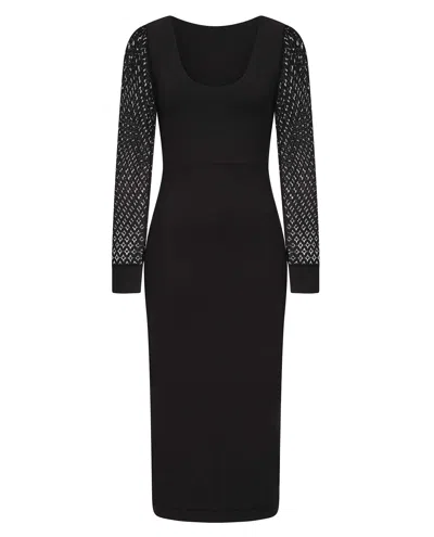 Sophie Cameron Davies Women's Black Lace Sleeve Jersey Midi Dress
