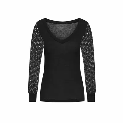 Sophie Cameron Davies Women's Black V-neck Jersey Lace Sleeve Top