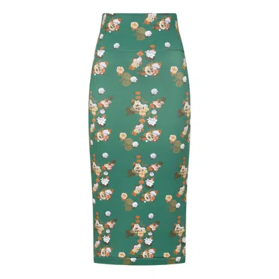 Sophie Cameron Davies Women's Green Floral Midi Jersey Skirt