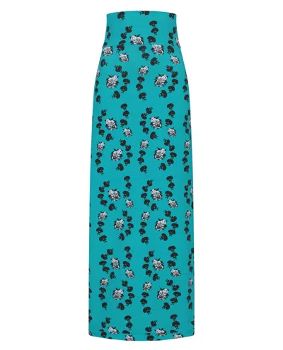 Sophie Cameron Davies Women's Green Teal Floral Maxi Jersey Skirt