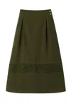 Sophie Cameron Davies Women's Khaki Green Cotton Midi Skirt In Green