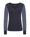 Sophie Cameron Davies Women's Navy Blue V-neck Lace Sleeve Top In Blue