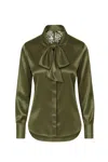 Sophie Cameron Davies Women's Olive Green Silk Bow Blouse In Green
