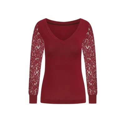 Sophie Cameron Davies Women's Pink / Purple Burgundy V-neck Jersey Lace Sleeve Top In Pink/purple