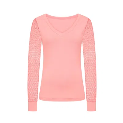 Sophie Cameron Davies Women's Pink / Purple Coral V-neck Jersey Lace Sleeve Top In Pink/purple