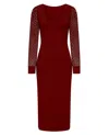 Sophie Cameron Davies Women's Red Burgundy Lace Sleeve Jersey Midi Dress In Red