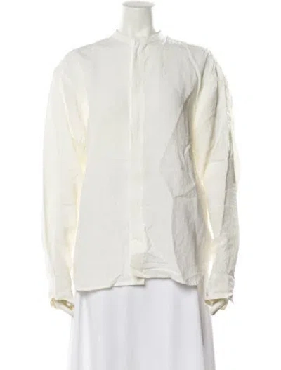 Pre-owned Sophie D'hoore Mock Neck Long Sleeve Button-up Top In Neutral