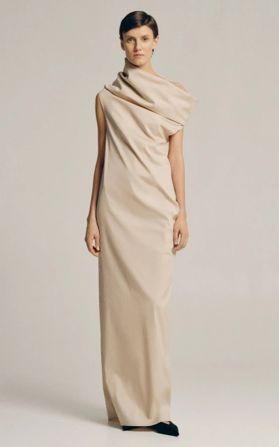 Sophie Et Voila Asymmetric Stretch-cotton Maxi Dress In Neutral