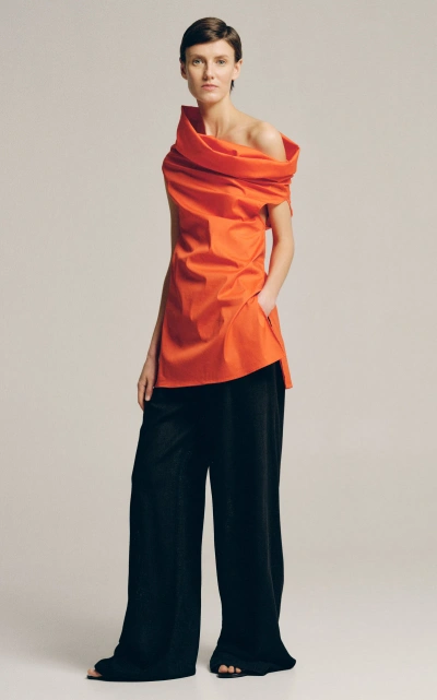Sophie Et Voila Asymmetric Stretch-cotton Top In Orange