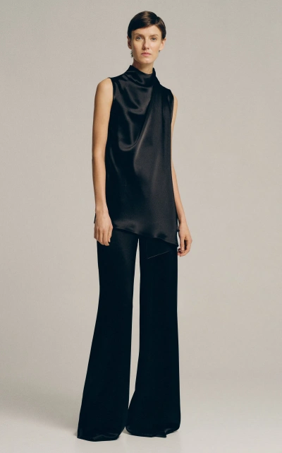 Sophie Et Voila Draped Silk-blend Top In Black