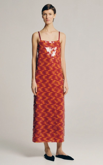 Sophie Et Voila Paillette-embellished Midi Dress In Orange