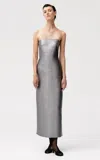 Sophie Et Voila Strapless Lame Midi Dress In Silver