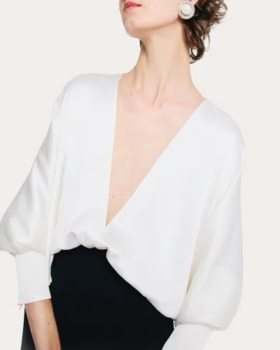 Sophie Et Voila Women's Draped V-neck Satin Blouse In White