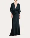 Sophie Et Voila Women's Draped V-neck Satin Gown In Black