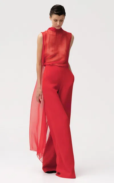 Sophie Et Voila Wool Crepe Wide-leg Trousers In Red