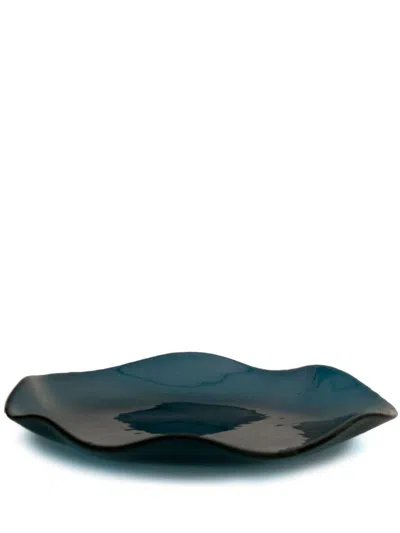 Sophie Lou Jacobsen Curved Edge Glass Plate (24cm) In Blue