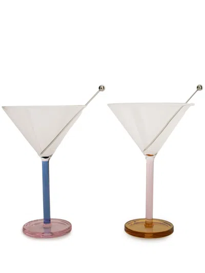 Sophie Lou Jacobsen Multicolour Glass And Stainless Steel Two Martini Glasses In Pink
