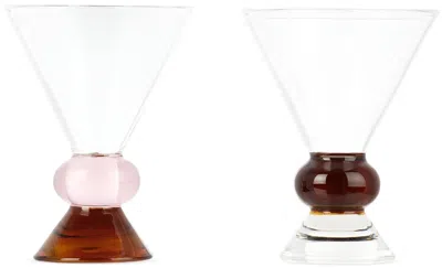 Sophie Lou Jacobsen Pink & Burgundy Ghia Edition Provence Totem Glasses Set In Pink, Amber, Clear