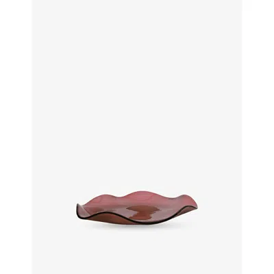 Sophie Lou Jacobsen Rose Petal Large Glass Plate 24cm In Red