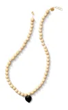 Sophie Monet Night Heart Wooden Bead And Black Onyx Pendant Necklace In Brown
