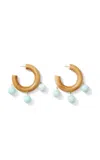 Sophie Monet Wooden Hoop And Blue Jade Drop Earrings In Metallic