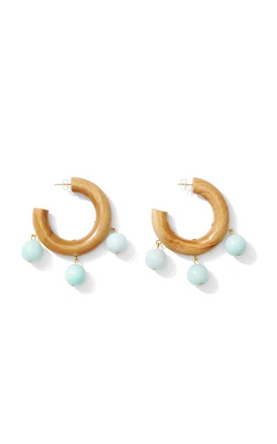 Sophie Monet Wooden Hoop And Blue Jade Drop Earrings In Metallic
