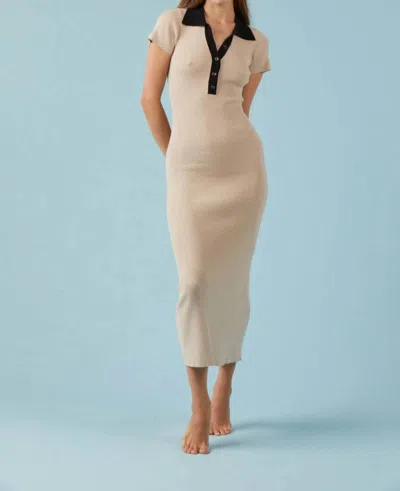 Sophie Rue Collared Rib Knit Dress In Beige