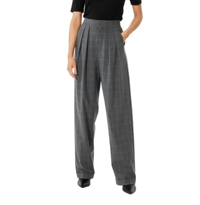 Sophie Rue Double Pleat Trouser In Grey Plaid In Gray