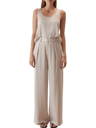 Sophie Rue Jennie Satin Wide Leg Trouser Pants In Cream In White