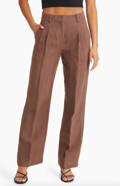 Sophie Rue Reise Button Tab Linen Pants In Brown