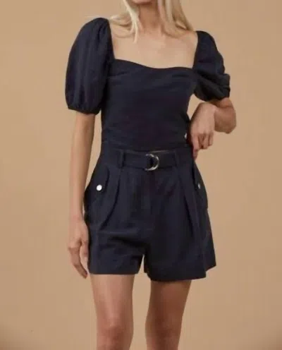 Sophie Rue Robyn Belted Linen Shorts In Navy In Blue