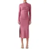 Sophie Rue Talia Ruched Long Sleeve Funnel Neck Midi Dress In Mauve