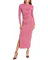 Sophie Rue Talia Ruched Long Sleeve Funnel Neck Midi Dress In Pink