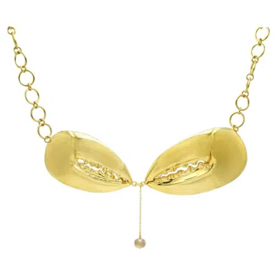 Pre-owned Sophie Simone Designs Big Claws And Pearl Necklace In 22k Gold Plated Bronze By  In Multi