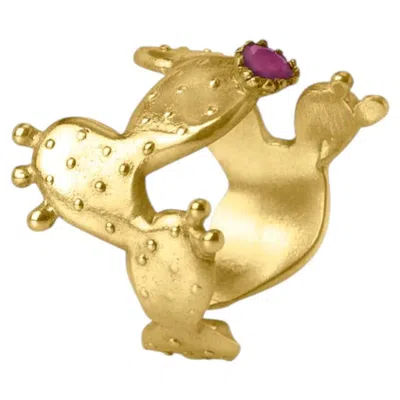 Pre-owned Sophie Simone Designs Cactus Ring With Stone In 22k Gold Plated Bronze By  In Multi