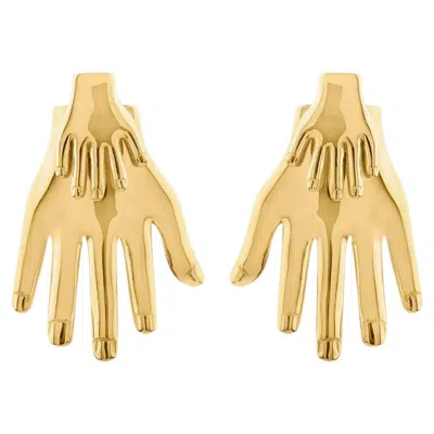 Pre-owned Sophie Simone Designs Hands Earrings In 22k Gold Plated Bronze By  In Multi