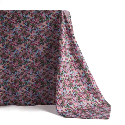 Sophie Williamson Design Blue / Green / Pink Large Square Tablecloth In Romantic Pink Cherry Blossom Flower Print On Blue In Multi
