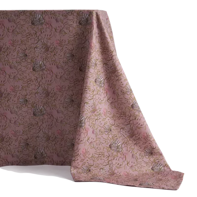 Sophie Williamson Design Green / Pink Extra Large Tablecloth In Dusty Pink With Shell And Seaweed Print