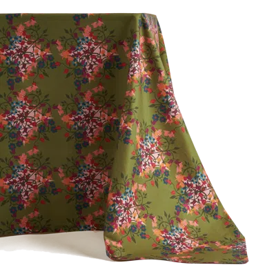 Sophie Williamson Design Green / Pink Rectangular Tablecloth With Bold Flower Print On Green And Pink