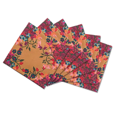 Sophie Williamson Design Orange / Red Set Of Six Napkins In Bold Flower Print On Orange Offcut Version In Multi