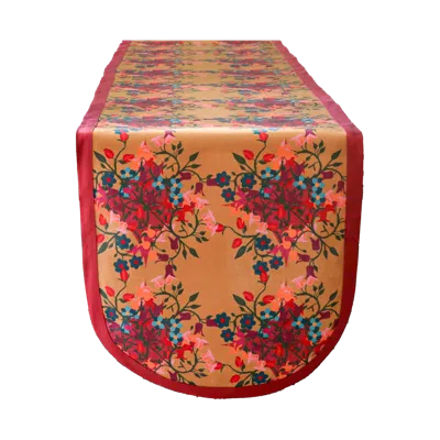 Sophie Williamson Design Orange / Red Small Table Runner Golden Orange And Fuchsia With A Bold Flower Print