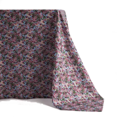 Sophie Williamson Design Pink / Green / Blue Extra Large Tablecloth In Romantic Pink Cherry Blossom Flower Print On Blue In Purple