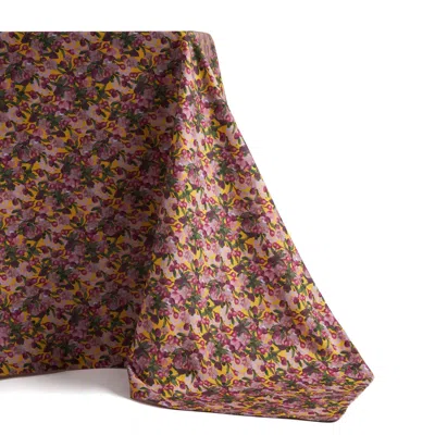 Sophie Williamson Design Pink / Green Square Tablecloth In Romantic Pink Cherry Blossom Flower Print On Yellow In Multi