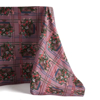Sophie Williamson Design Pink Rectangular Tablecloth In Dusty Lilac With Romantic Roses And Bold Lines