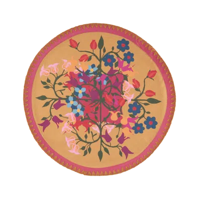 Sophie Williamson Design Red / Orange Set Of Six Round Placemats In Bold Flower Print On Orange With Embroidery