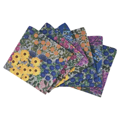 Sophie Williamson Design Set Of Six Napkins In Colorful Wildflower Print In Blue And Multicolor