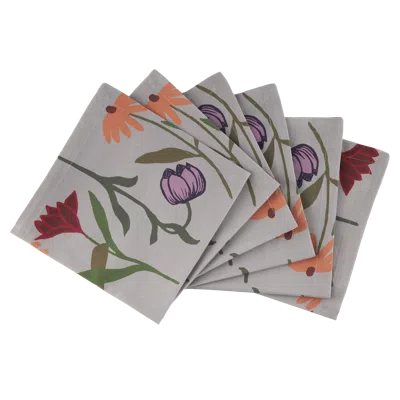 Sophie Williamson Design Set Of Six Napkins In Large Bold Flower Print On Light Grey In Gray
