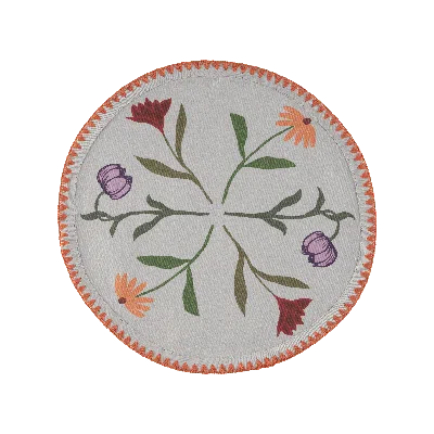Sophie Williamson Design Set Of Six Round Placemats In Oversize Bold Flower Print On Light Grey With Orange Embroidery In Gray
