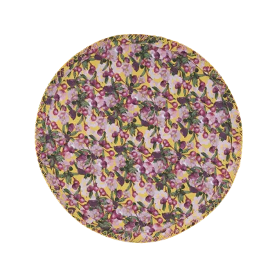 Sophie Williamson Design Set Of Six Round Placemats In Romantic Pink Cherry Blossom Flower Print On Yellow
