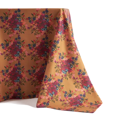 Sophie Williamson Design Yellow / Orange / Red Extra Large Tablecloth In Golden Orange And Fuchsia With A Bold Flower Print